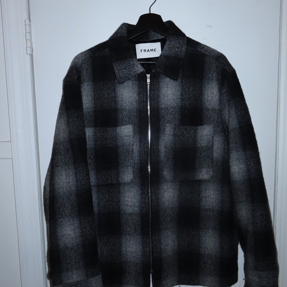 Frame Black and Gray Plaid Wool Jacket
